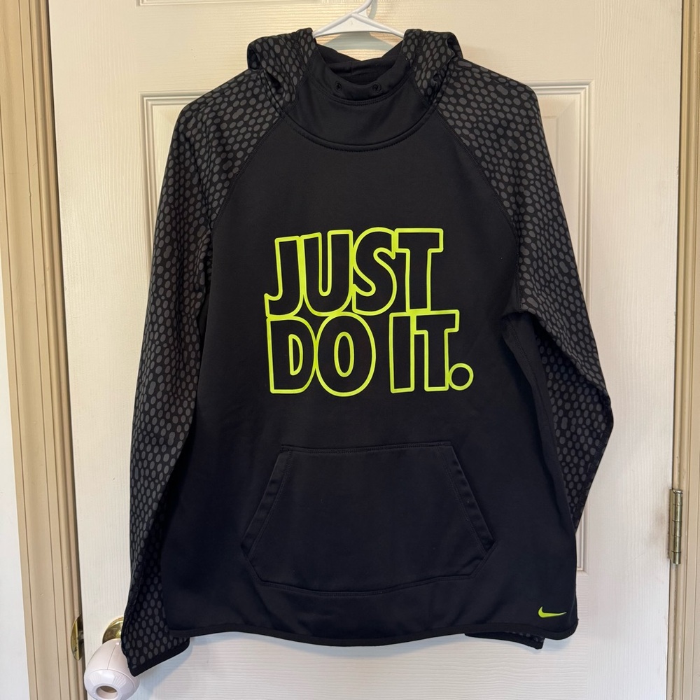 Nike Therma Fit Just Do It Women’s Pullover Hoodie Black Gray Neon Size L Gym
